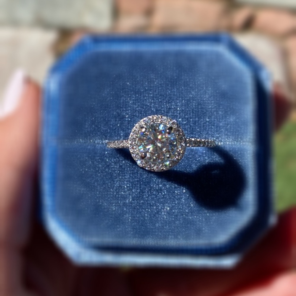 Halo Moissanite diamond engagement ring